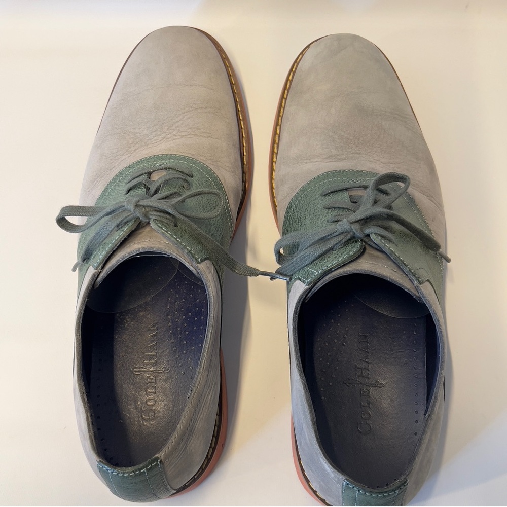 COLE HAAN Nike Air Saddle Oxford Men’s 10 1/2 Lace up dress shoe green and Gray